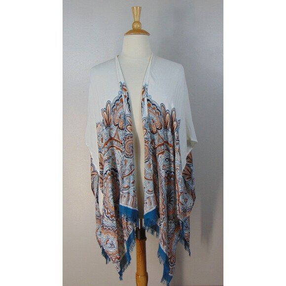J Jill Paisley Poncho Shawl Womens One Size Open Front Fringe Boho Wrap - Picture 3 of 12